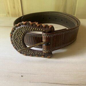 Another Line Brown Leather Studded belt S western chunky buckle coastal cowgirl